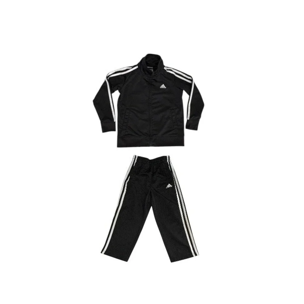 Adidas Boys 3 Stripe Black Track Pant‎ Suit Outfit 4 Kids Athletic Sportswear